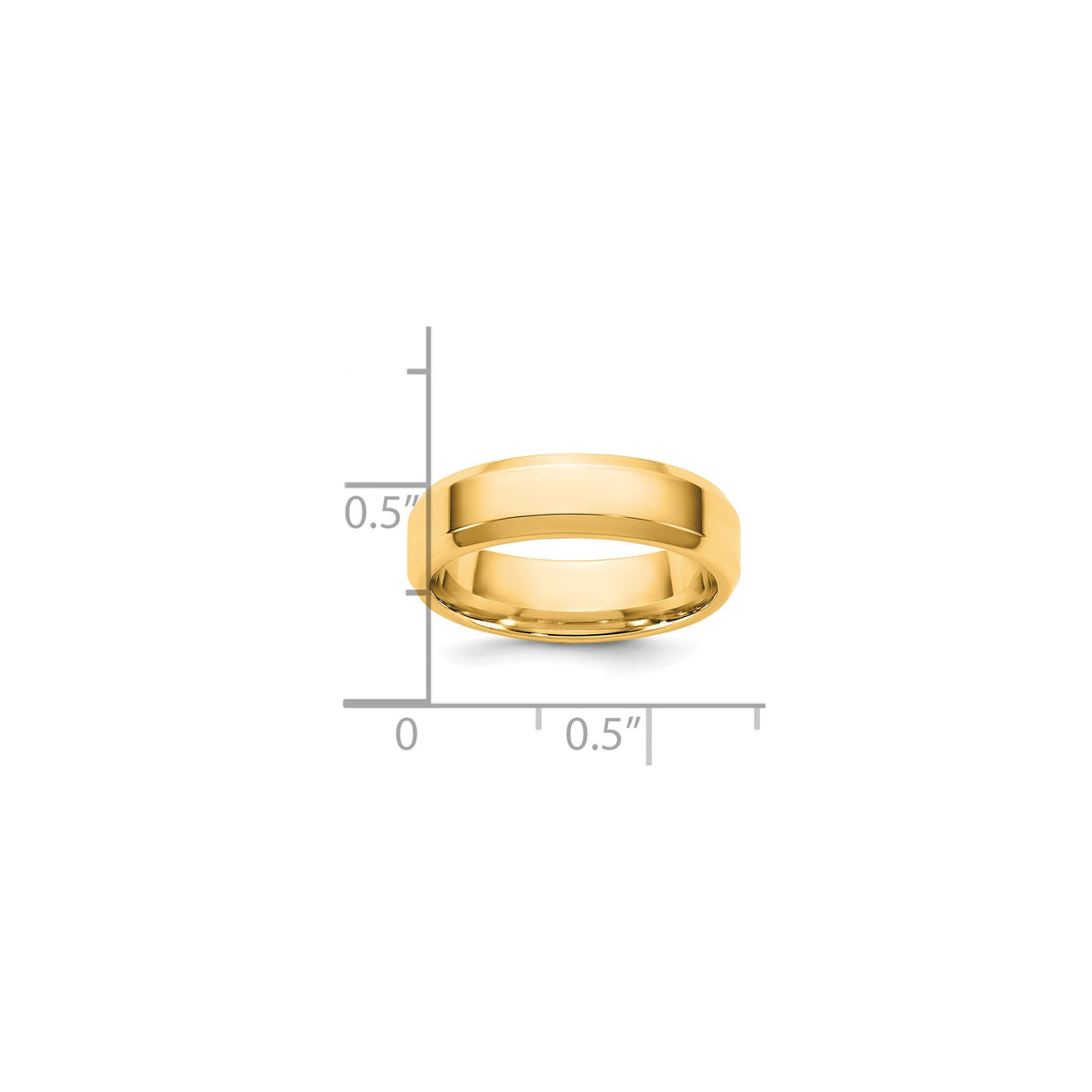 14k Yellow Gold Beveled Edge, Comfort Fit wedding band ring shown for scale