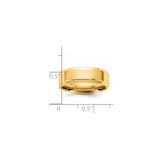 14k Yellow Gold Beveled Edge, Comfort Fit wedding band ring shown for scale