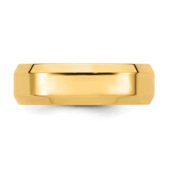 14K Yellow Gold Beveled Edge Comfort Fit Wedding Band 7mm With High Polish Finish