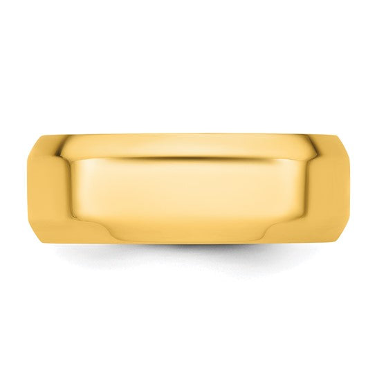 14K Yellow Gold Beveled Edge Comfort Fit 8mm Solid Wedding Band No Stone