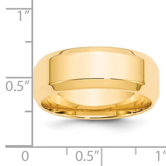 14K Yellow Gold Beveled Edge Comfort Fit 8mm Solid Wedding Band No Stone