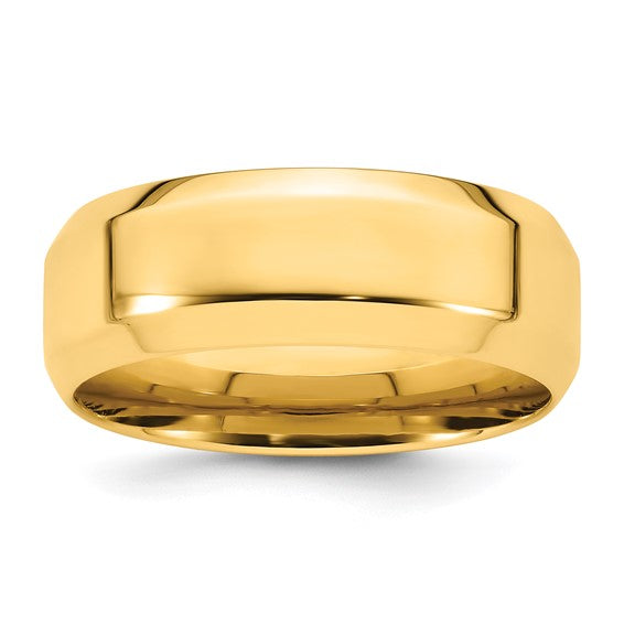 14K Yellow Gold Beveled Edge Comfort Fit 8mm Solid Wedding Band No Stone