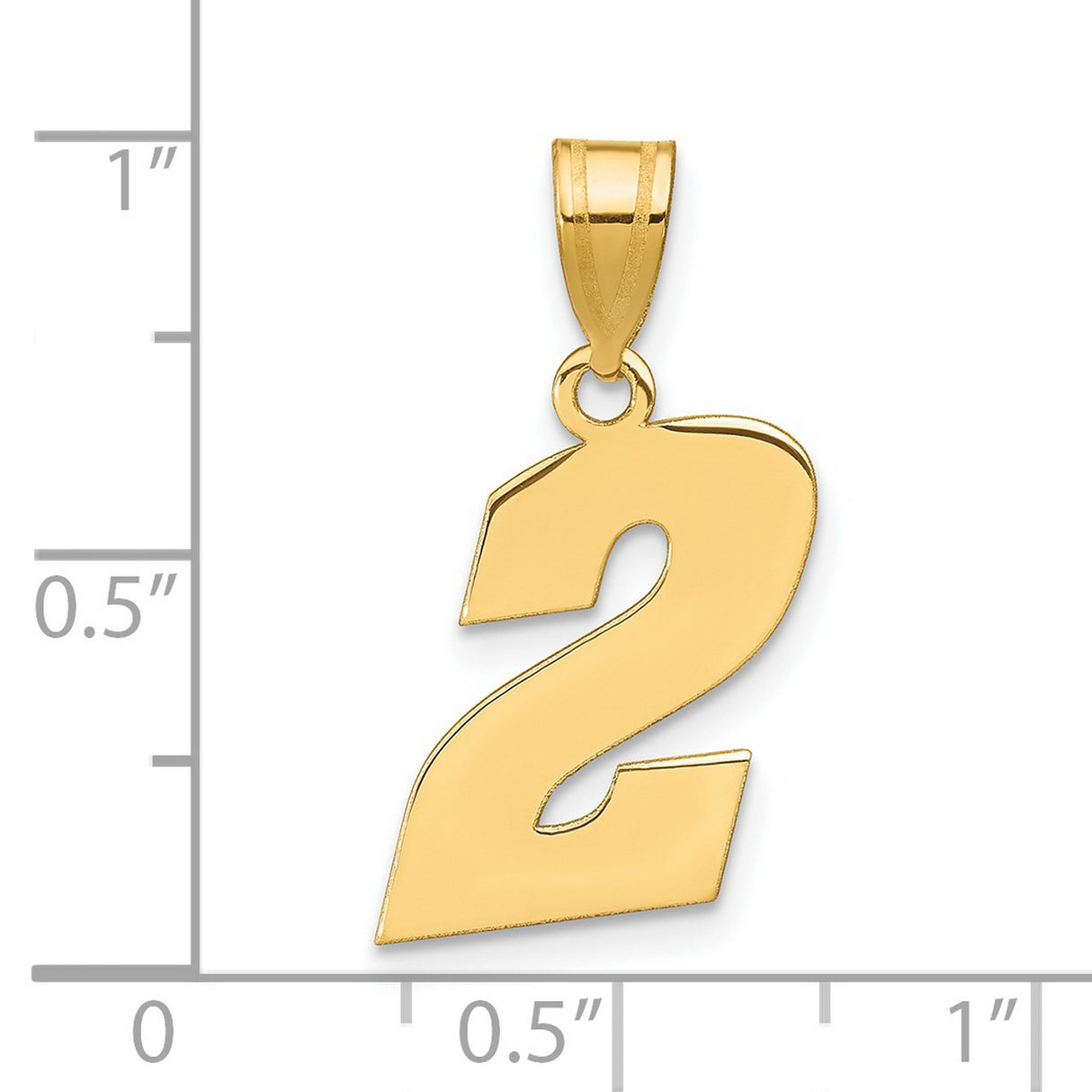 14k Yellow Gold Number 2 Pendant Charm, Polished Finish, Lucky Number Unisex Jewelry