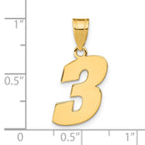 14k Yellow Gold Number 3 Pendant Charm, Polished Block Design, Unisex Numerology Jewelry