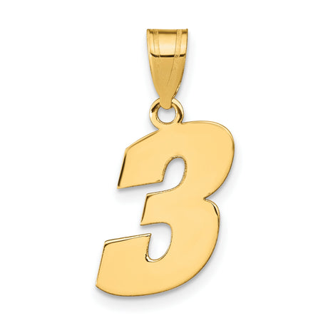 14k Yellow Gold Number 3 Pendant Charm, Polished Block Design, Unisex Numerology Jewelry