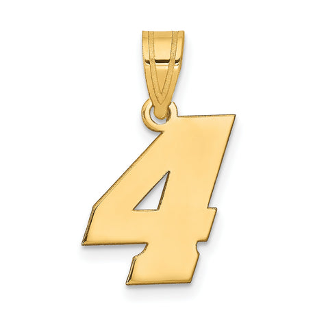 14k Yellow Gold Number 4 Pendant, Bold Polished Block Design, Unisex Numerology Charm