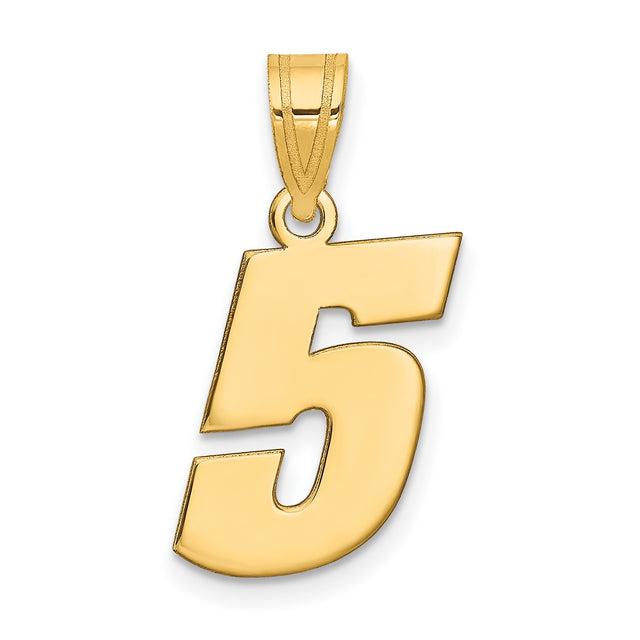 14k Yellow Gold Number 5 Pendant Charm, Bold Block Style, Unisex Jewelry