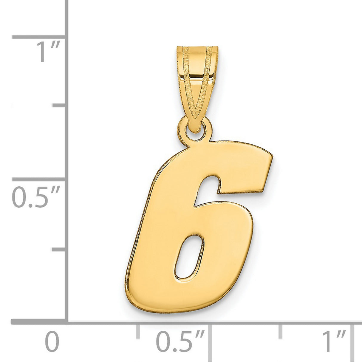 14k Yellow Gold Number 6 Pendant, Polished Bold Block Numeral Design for Men or Women