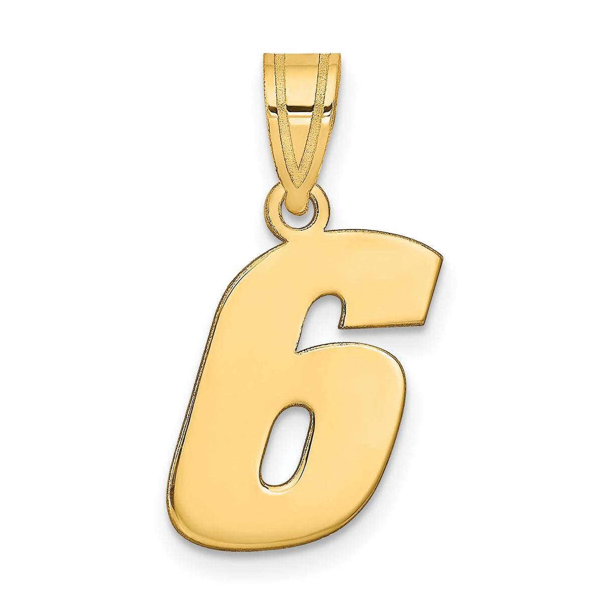 14k Yellow Gold Number 6 Pendant, Polished Bold Block Numeral Design for Men or Women
