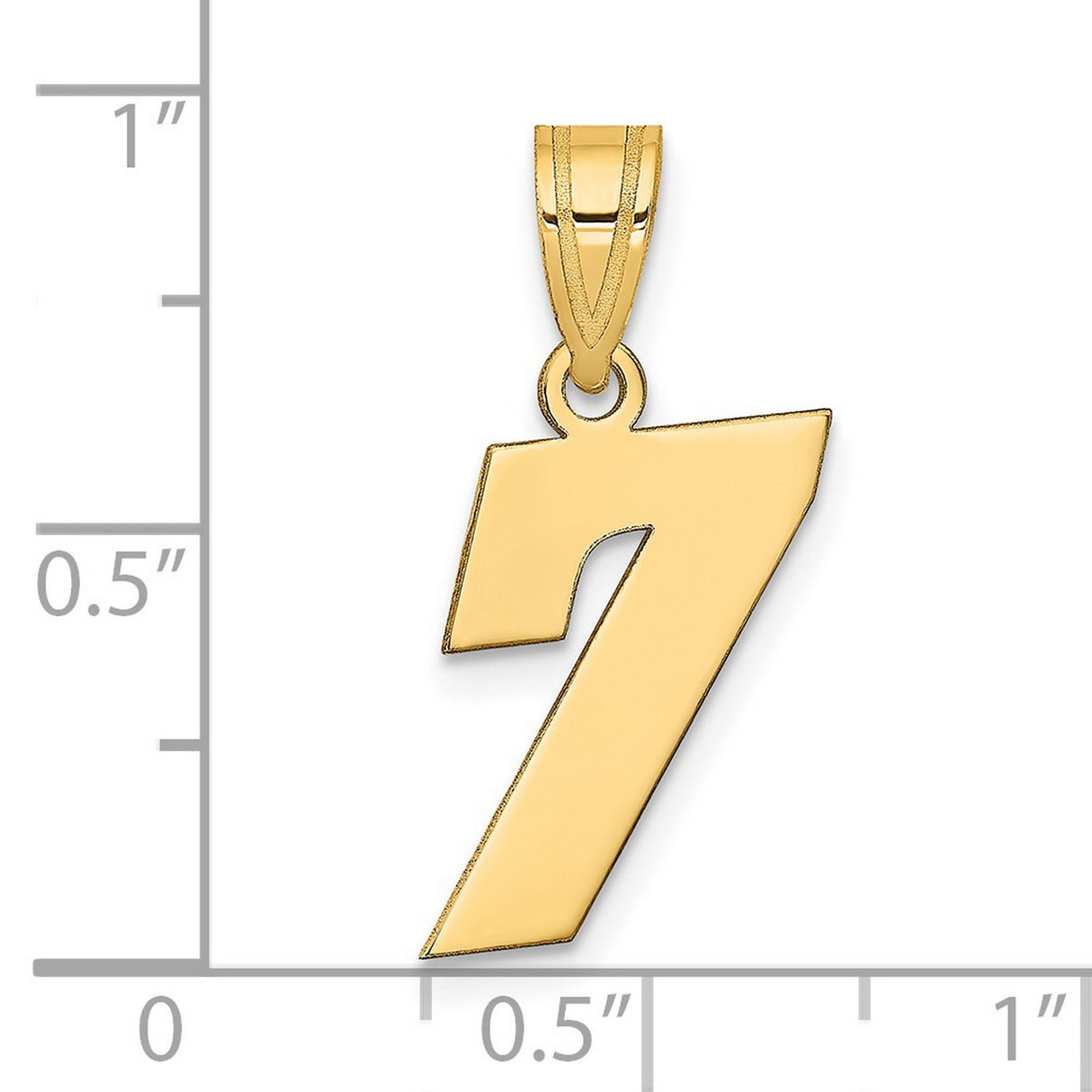 14k Yellow Gold Number 7 Pendant, Polished Block Style Numerology Charm, Unisex Jewelry