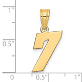 14k Yellow Gold Number 7 Pendant, Polished Block Style Numerology Charm, Unisex Jewelry
