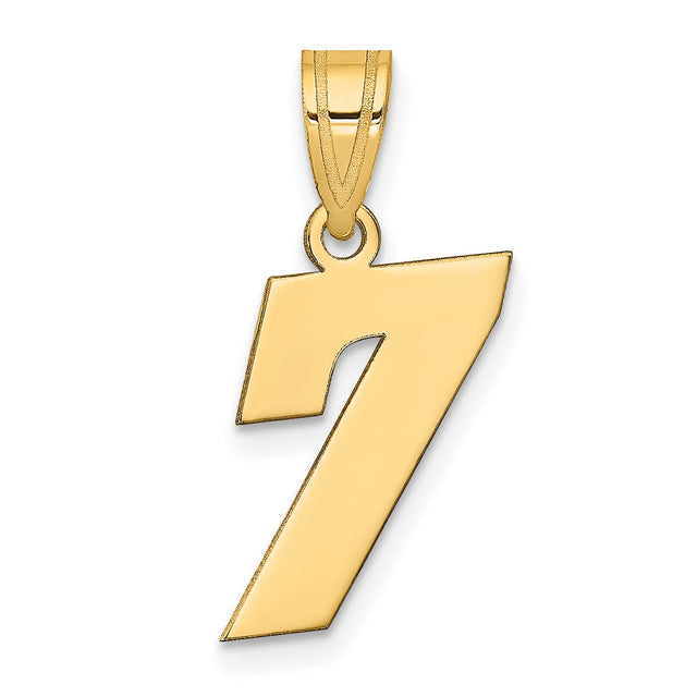 14k Yellow Gold Number 7 Pendant, Polished Block Style Numerology Charm, Unisex Jewelry
