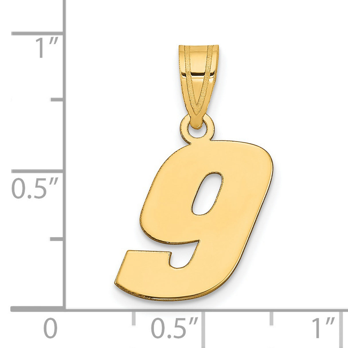 14k Yellow Gold Number 9 Pendant Charm, Polished Numeric Jewelry for Men or Women