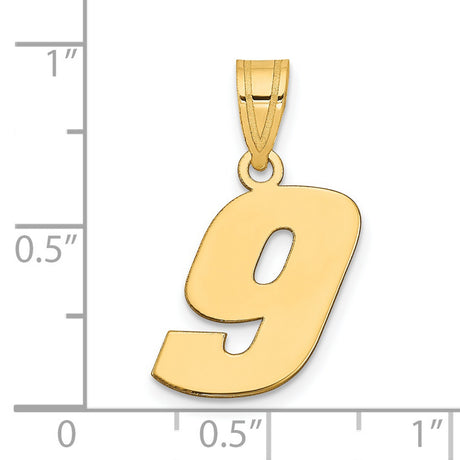 14k Yellow Gold Number 9 Pendant Charm, Polished Numeric Jewelry for Men or Women