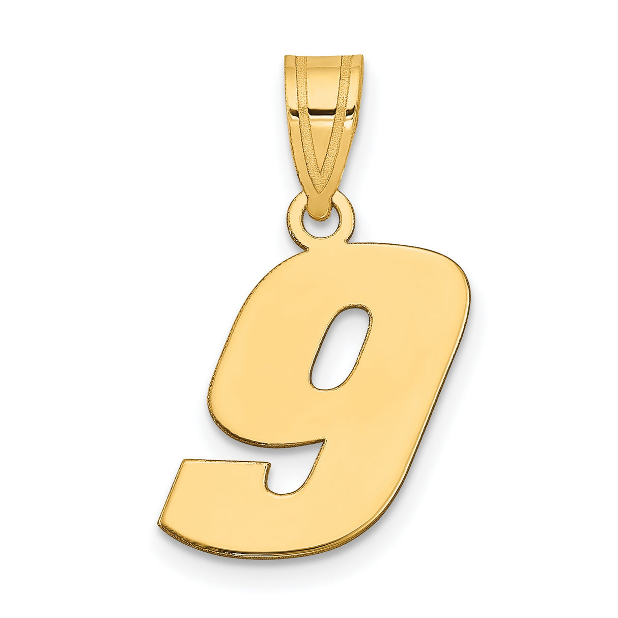 14k Yellow Gold Number 9 Pendant Charm, Polished Numeric Jewelry for Men or Women