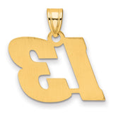 Polished Block Number 13 Charm Pendant in Real 14k Yellow Gold