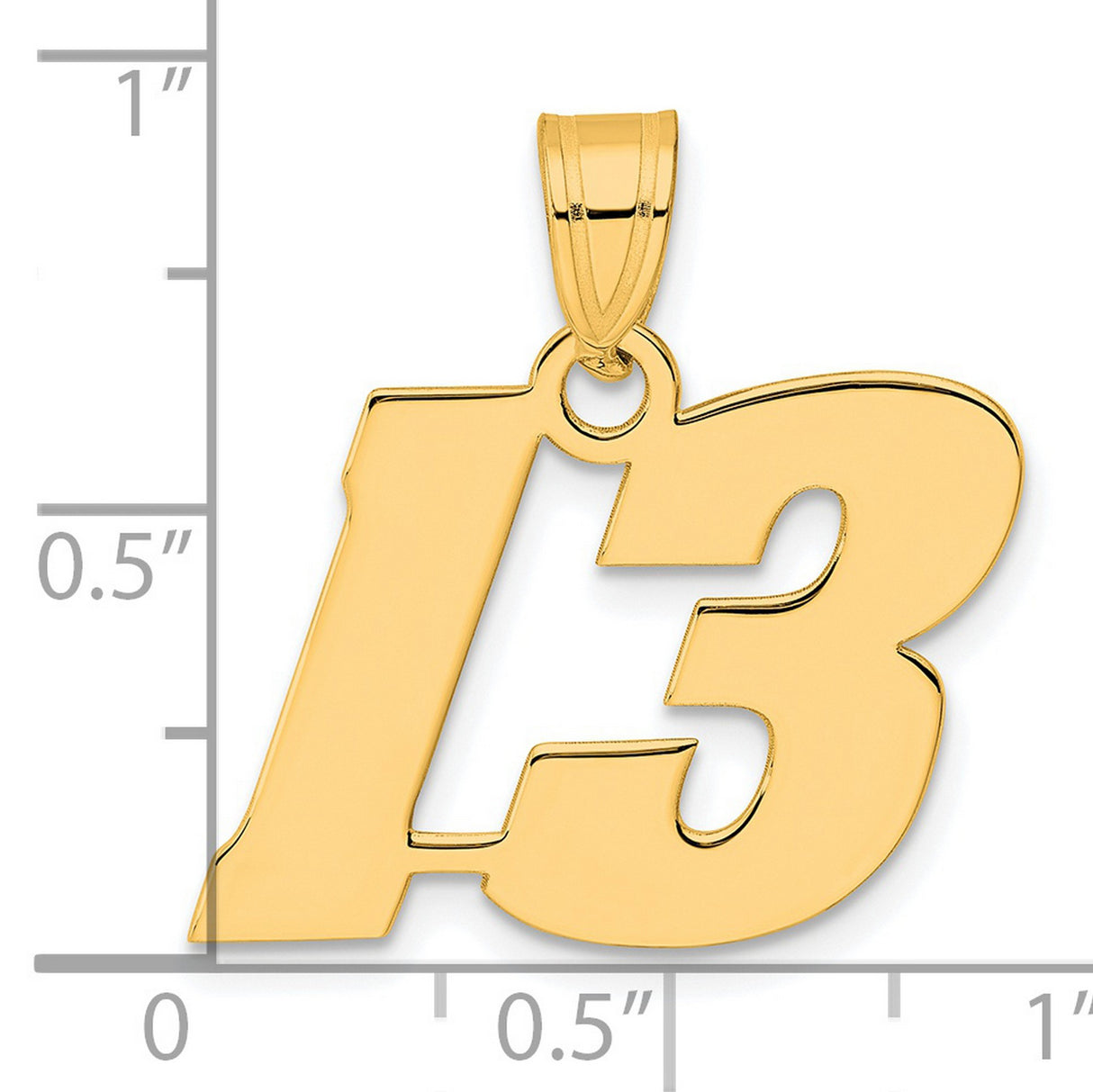 Polished Block Number 13 Charm Pendant in Real 14k Yellow Gold