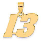 Polished Block Number 13 Charm Pendant in Real 14k Yellow Gold