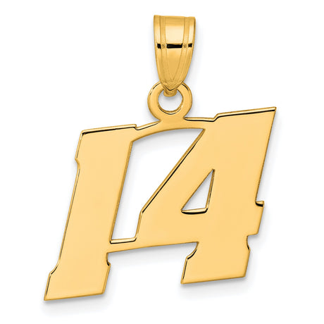 Polished Block Number 14 Charm Pendant in Real 14k Yellow Gold