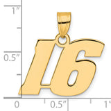 Polished Block Number 16 Charm Pendant in Real 14k Yellow Gold