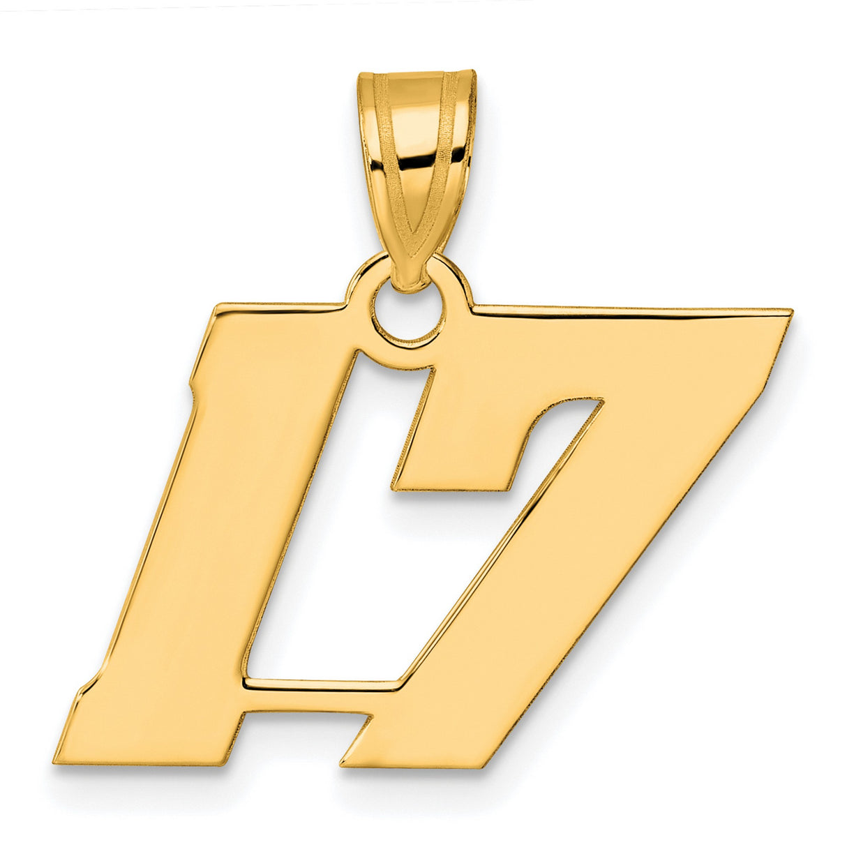 Polished Block Number 17 Charm Pendant in Real 14k Yellow Gold