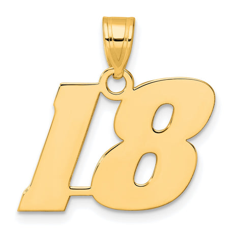 Polished Block Number 18 Charm Pendant in Real 14k Yellow Gold