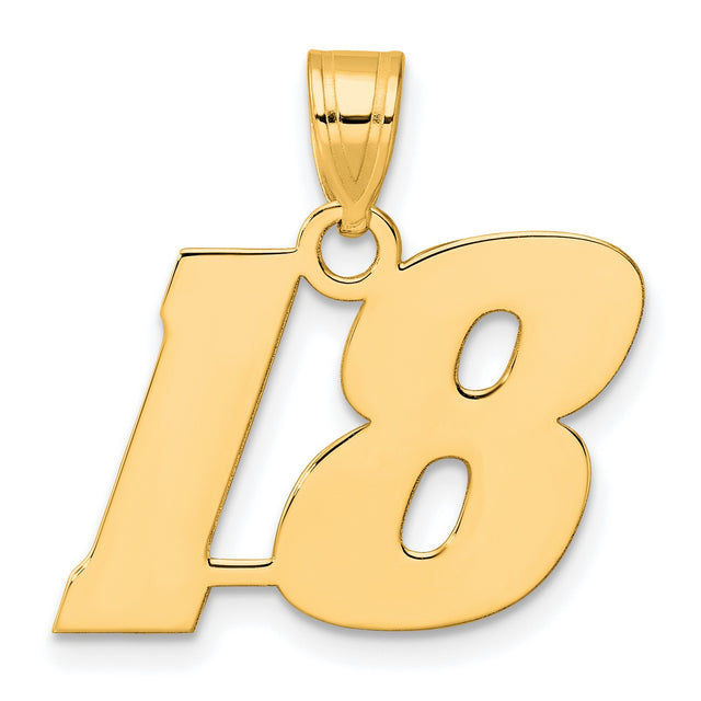 Polished Block Number 18 Charm Pendant in Real 14k Yellow Gold