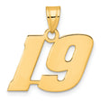 Polished Block Number 19 Charm Pendant in Real 14k Yellow Gold