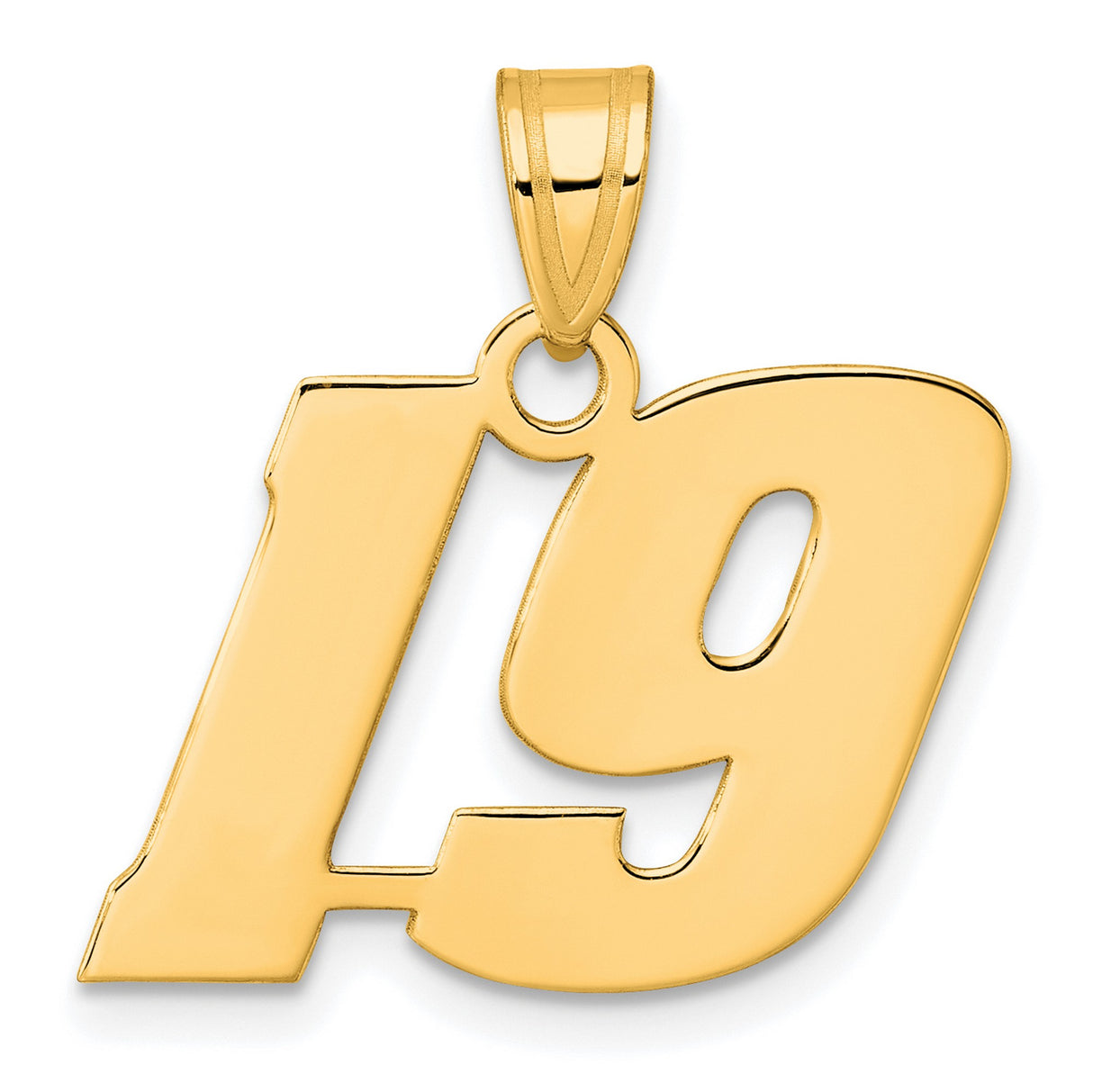 Polished Block Number 19 Charm Pendant in Real 14k Yellow Gold