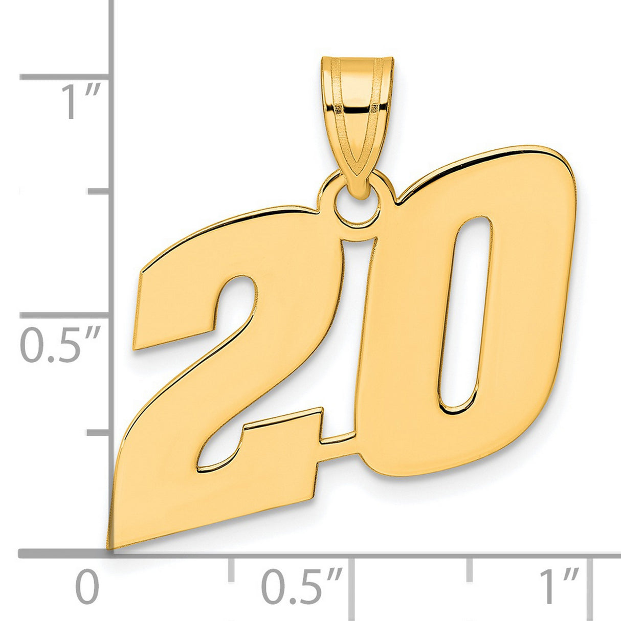 Polished Block Number 20 Charm Pendant in Real 14k Yellow Gold