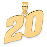 Polished Block Number 20 Charm Pendant in Real 14k Yellow Gold