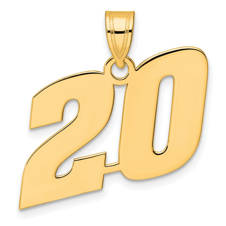 Polished Block Number 20 Charm Pendant in Real 14k Yellow Gold