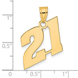 Polished Block Number 21 Charm Pendant in Real 14k Yellow Gold