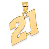 Polished Block Number 21 Charm Pendant in Real 14k Yellow Gold