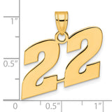 Polished Block Number 22 Charm Pendant in Real 14k Yellow Gold