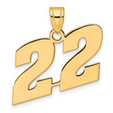 Polished Block Number 22 Charm Pendant in Real 14k Yellow Gold