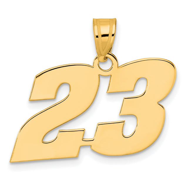 14k Yellow Gold Number 23 Pendant, Bold Block Sporty Design for Men or Unisex Wear