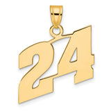 Polished Block Number 24 Charm Pendant in Real 14k Yellow Gold