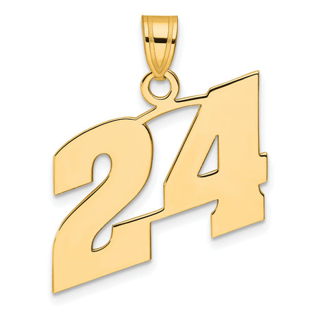 Polished Block Number 24 Charm Pendant in Real 14k Yellow Gold