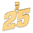 Polished Block Number 25 Charm Pendant in Real 14k Yellow Gold