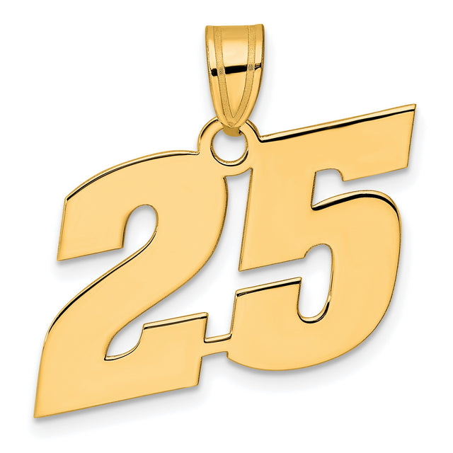 Polished Block Number 25 Charm Pendant in Real 14k Yellow Gold