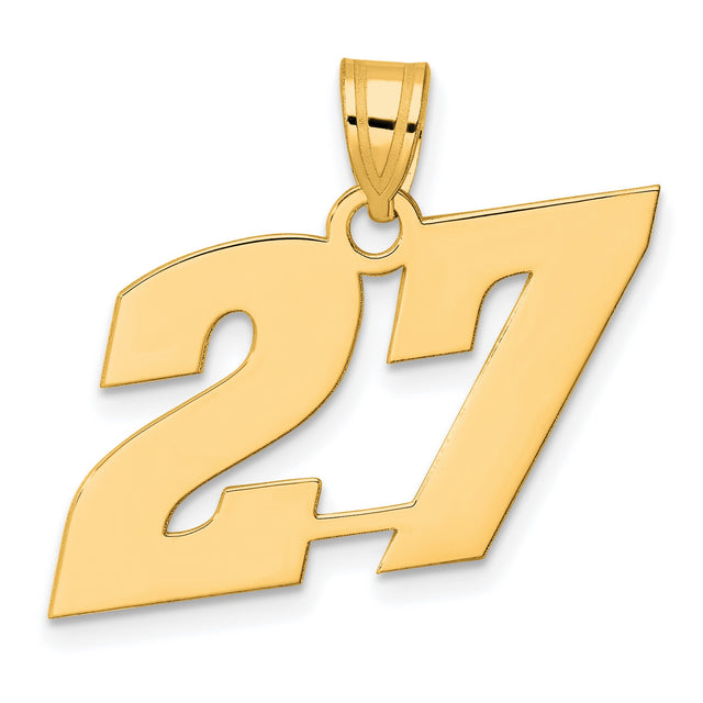 Polished Block Number 27 Charm Pendant in Real 14k Yellow Gold