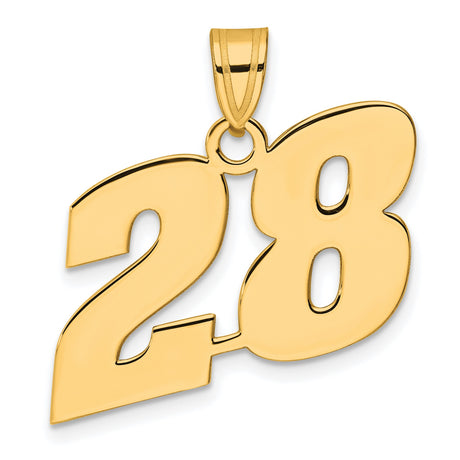 Polished Block Number 28 Charm Pendant in Real 14k Yellow Gold