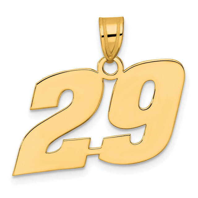 Polished Block Number 29 Charm Pendant in Real 14k Yellow Gold