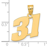 Polished Block Number 31 Charm Pendant in Real 14k Yellow Gold