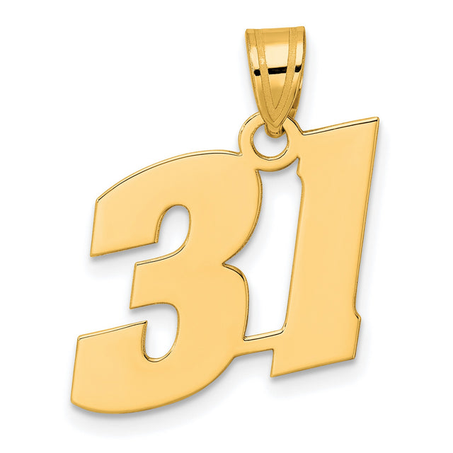 Polished Block Number 31 Charm Pendant in Real 14k Yellow Gold
