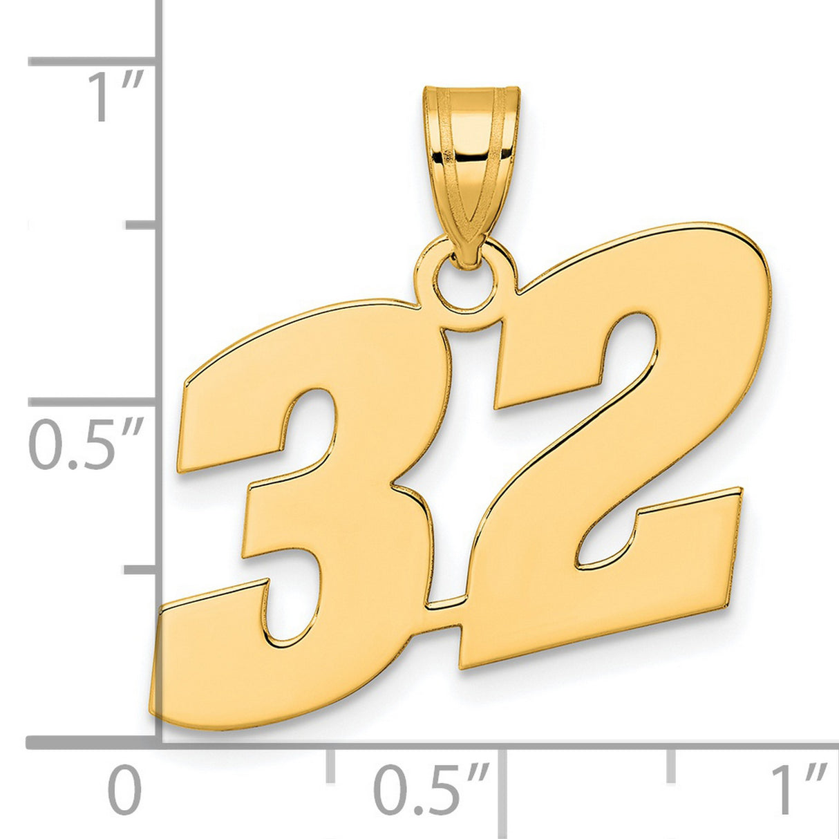 Polished Block Number 32 Charm Pendant in Real 14k Yellow Gold