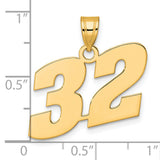 Polished Block Number 32 Charm Pendant in Real 14k Yellow Gold