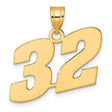 Polished Block Number 32 Charm Pendant in Real 14k Yellow Gold