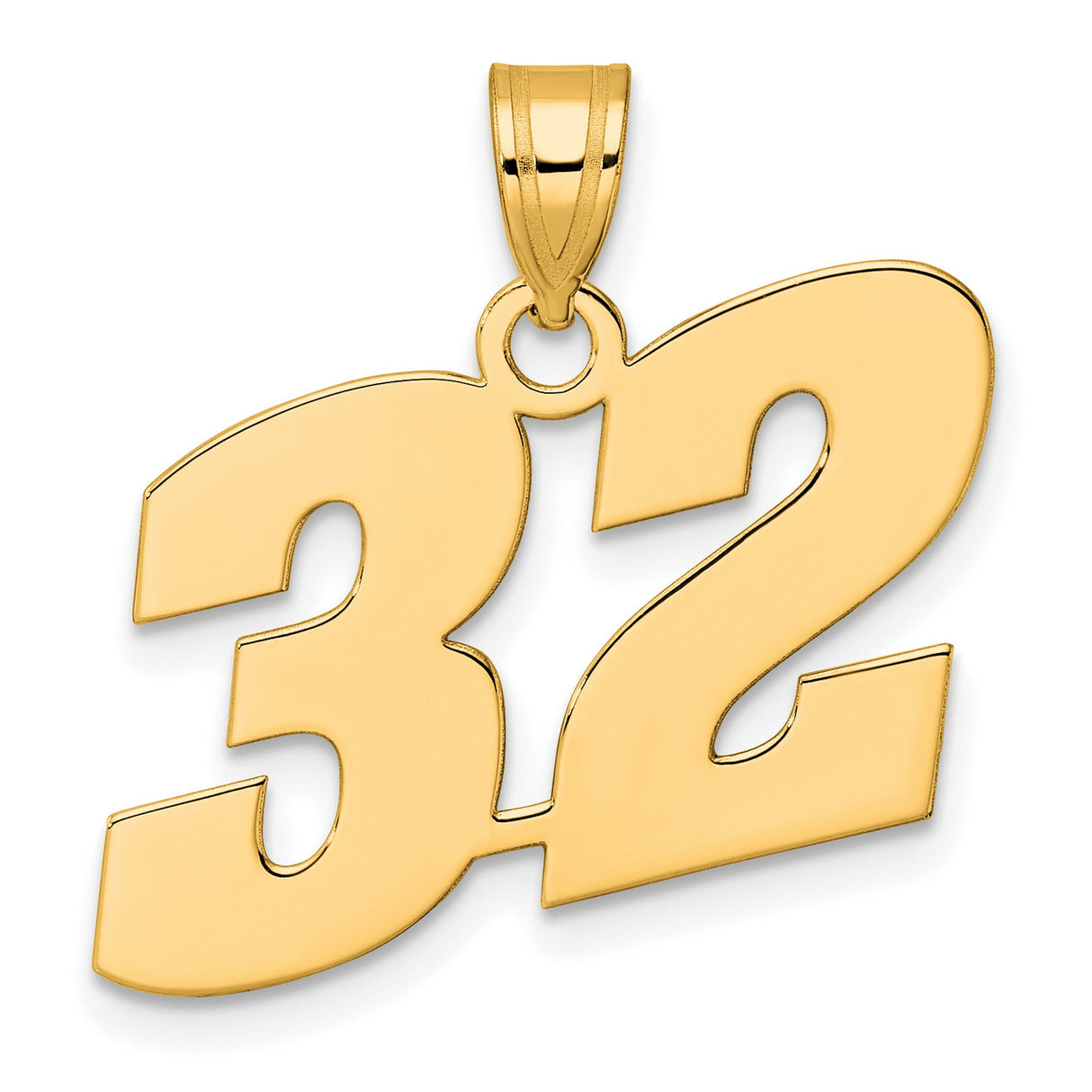 Polished Block Number 32 Charm Pendant in Real 14k Yellow Gold